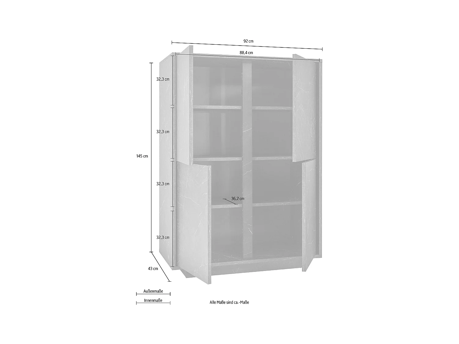 Credenza alta con quattro ante marmorizzate design moderno 92x145 MCL8 marmo scuro