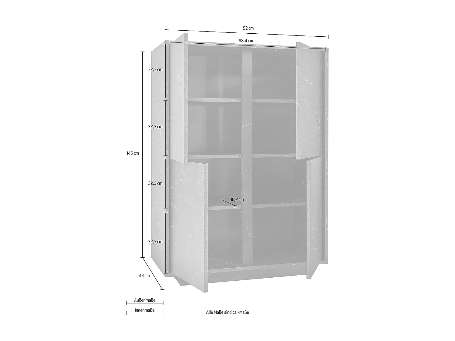 Credenza alta con quattro ante marmorizzate design moderno 92x145 MCL8 marmo scuro