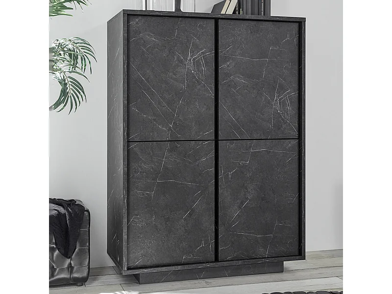 Credenza alta con quattro ante marmorizzate design moderno 92x145 MCL8 marmo scuro