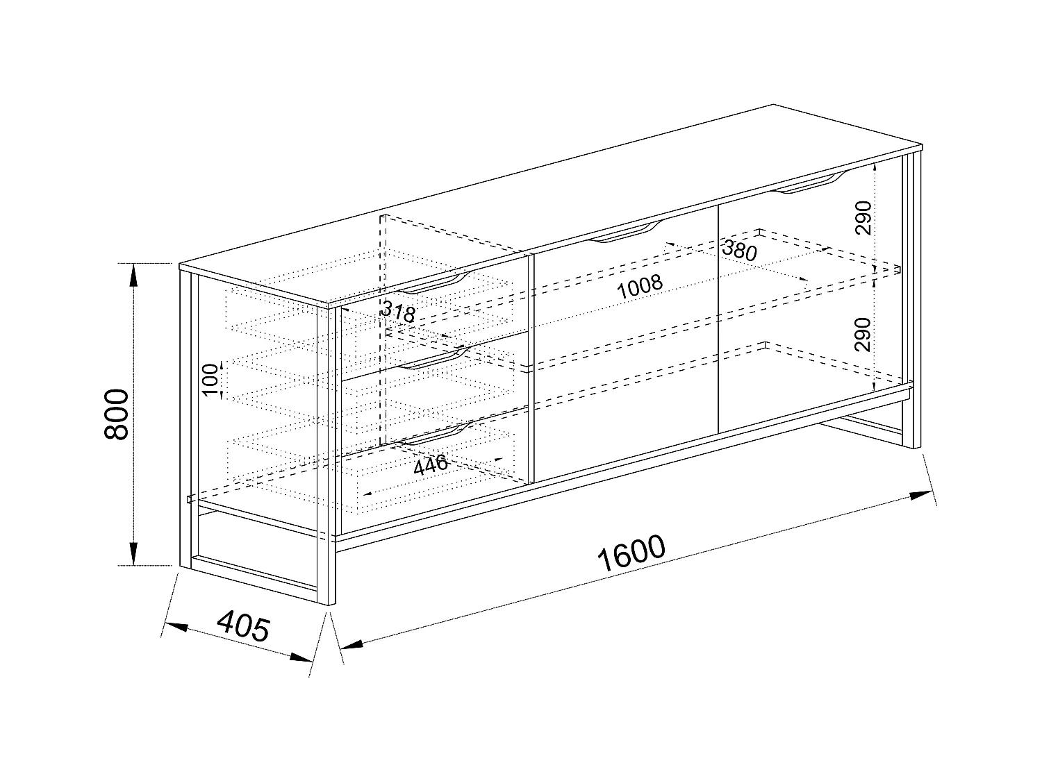 Madia moderna design effetto legno con tre cassetti MI19 160x80 antracite e rovere chiaro