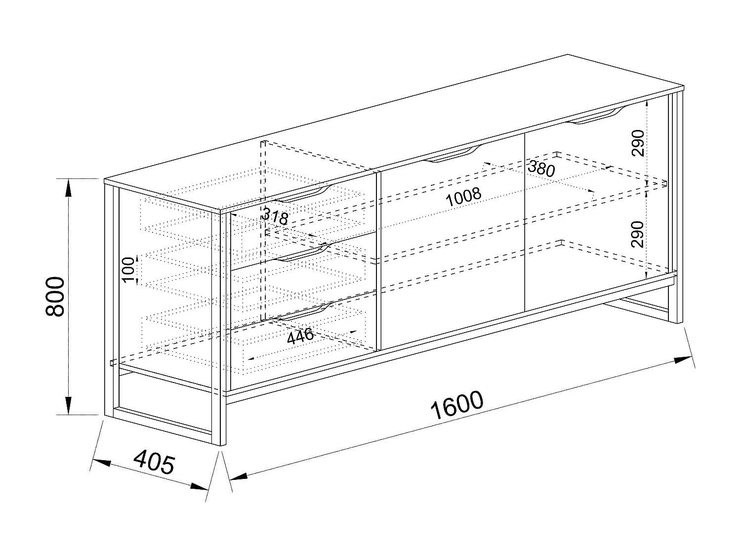 Madia moderna design effetto legno con tre cassetti MI19 160x80 antracite e rovere chiaro