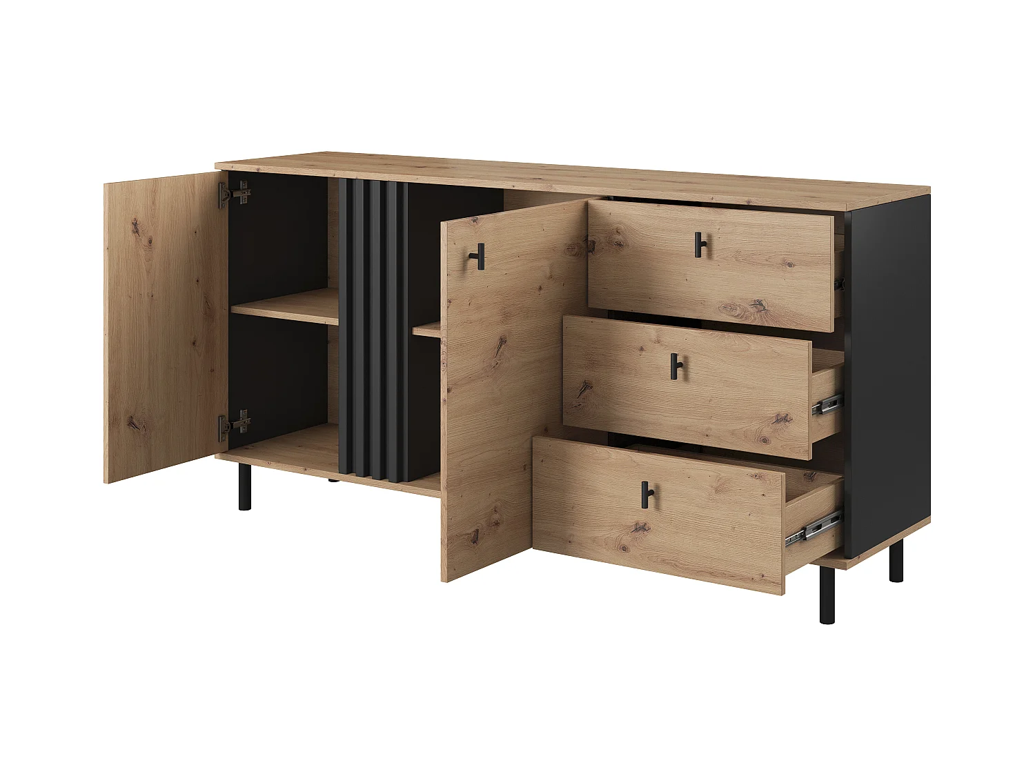 Madia moderna 165x82cm con 2 ante e 3 cassetti marrone e nero MALK25