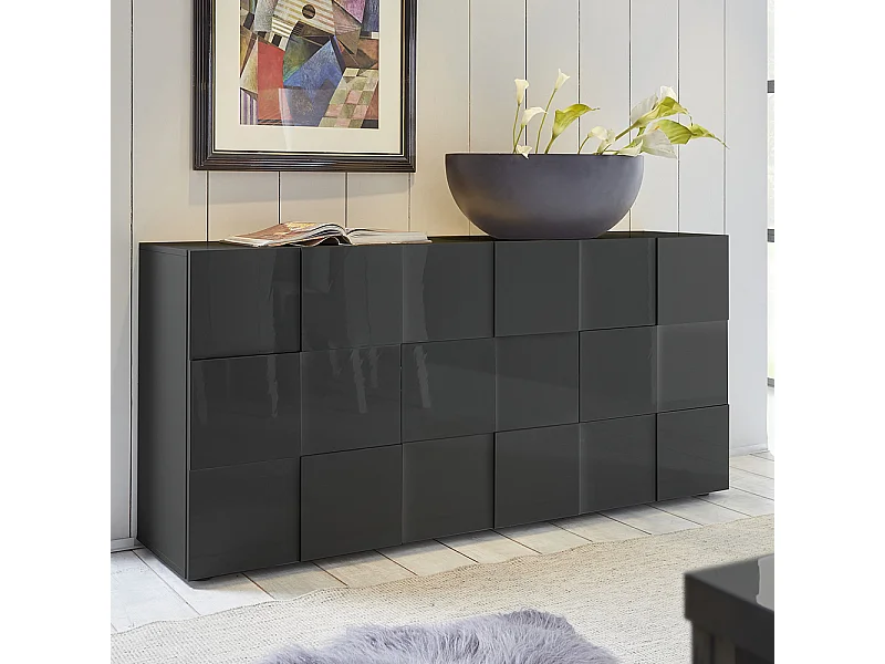 Madia da soggiorno con frontale geometrico a tre ante battenti 181x84 ML10 grigio lucido