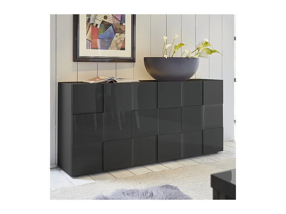 Madia da soggiorno con frontale geometrico a tre ante battenti 181x84 ML10 grigio lucido