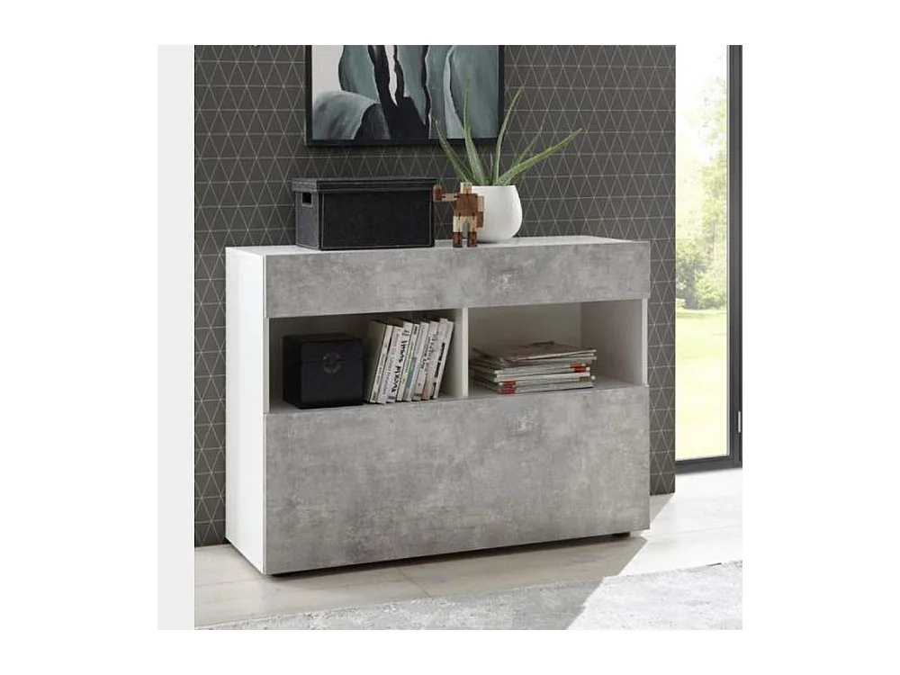 Madia design moderno con un cassetto e un’anta a ribalta da soggiorno 110x82 ML43 bianco e cemento