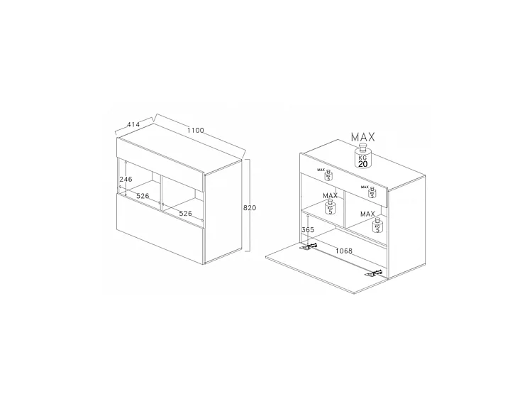 Madia design moderno con un cassetto e un’anta a ribalta da soggiorno 110x82 ML43 bianco e cemento