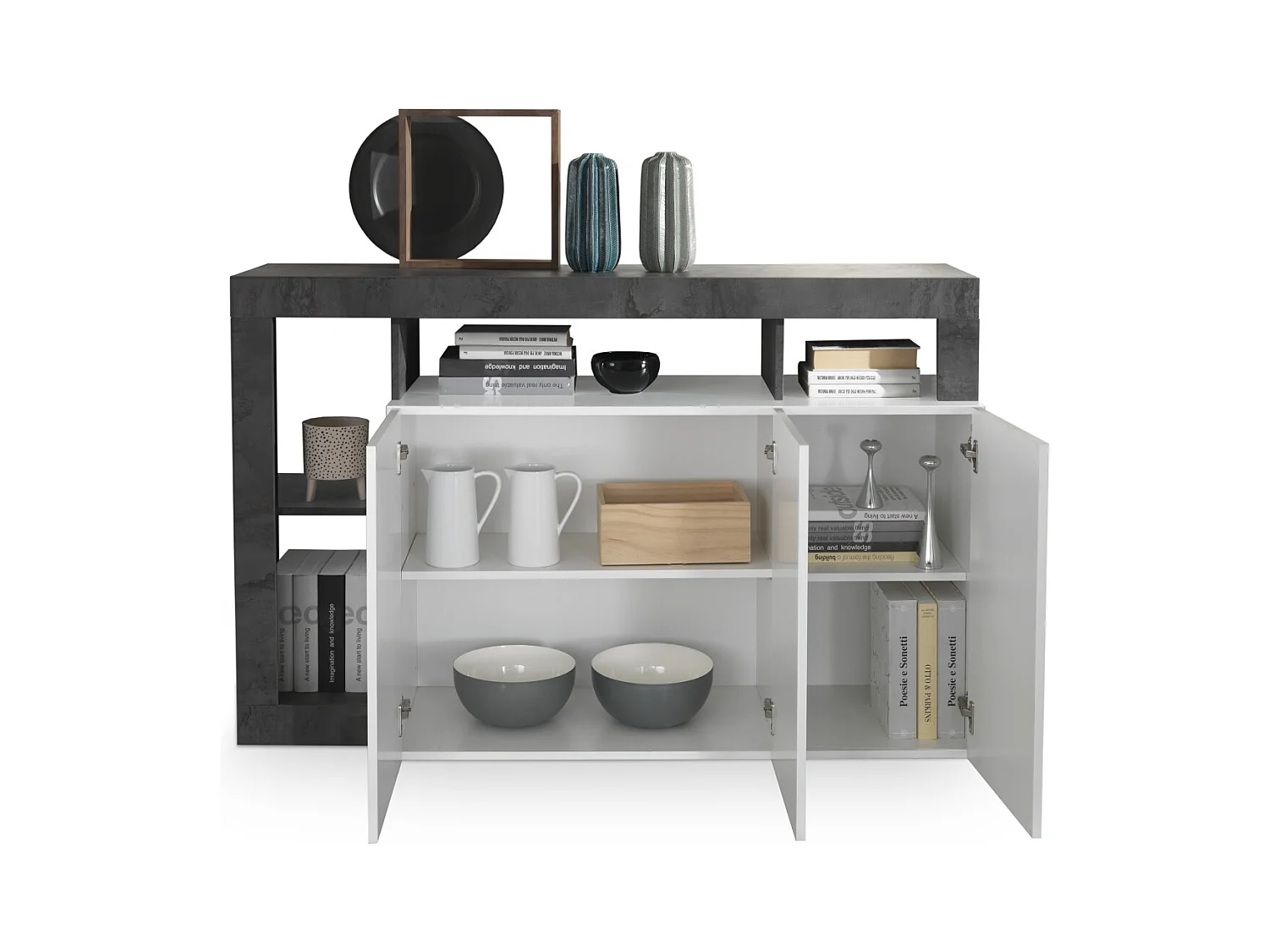 Madia design moderno con tre ante e ripiano da soggiorno 146x93 ML18 bianco e ossido