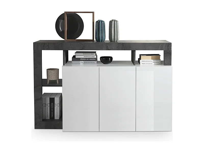 Madia design moderno con tre ante e ripiano da soggiorno 146x93 ML18 bianco e ossido