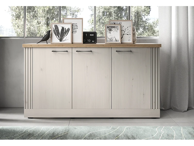 Madia moderna 3 ante 164x88 cm bianco effetto legno e rovere ML58