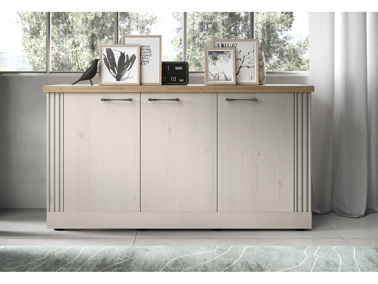 Madia moderna 3 ante 164x88 cm bianco effetto legno e rovere ML58