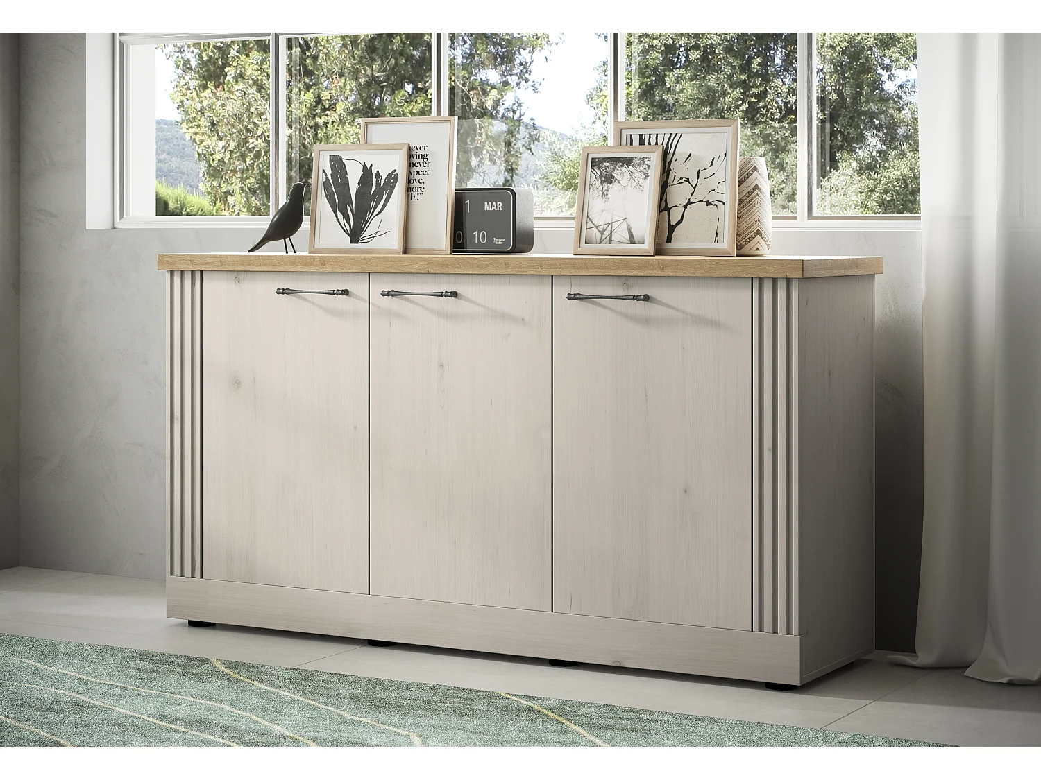 Madia moderna 3 ante 164x88 cm bianco effetto legno e rovere ML58