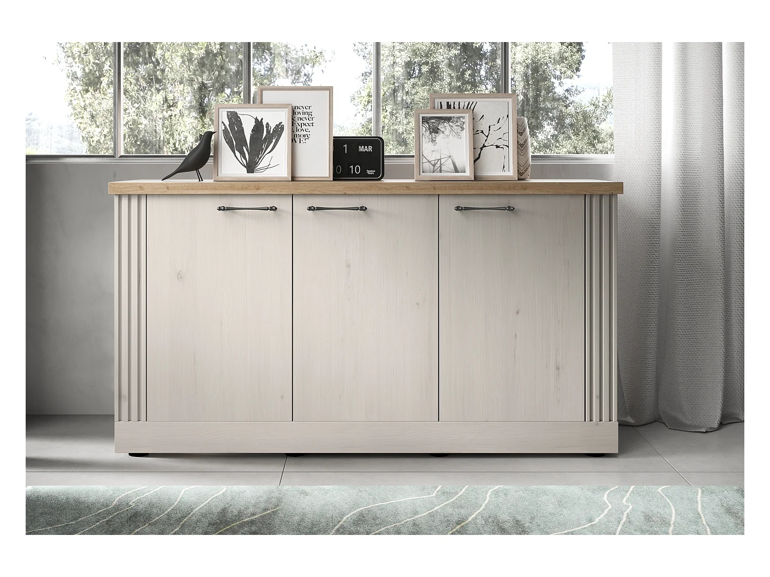 Madia moderna 3 ante 164x88 cm bianco effetto legno e rovere ML58