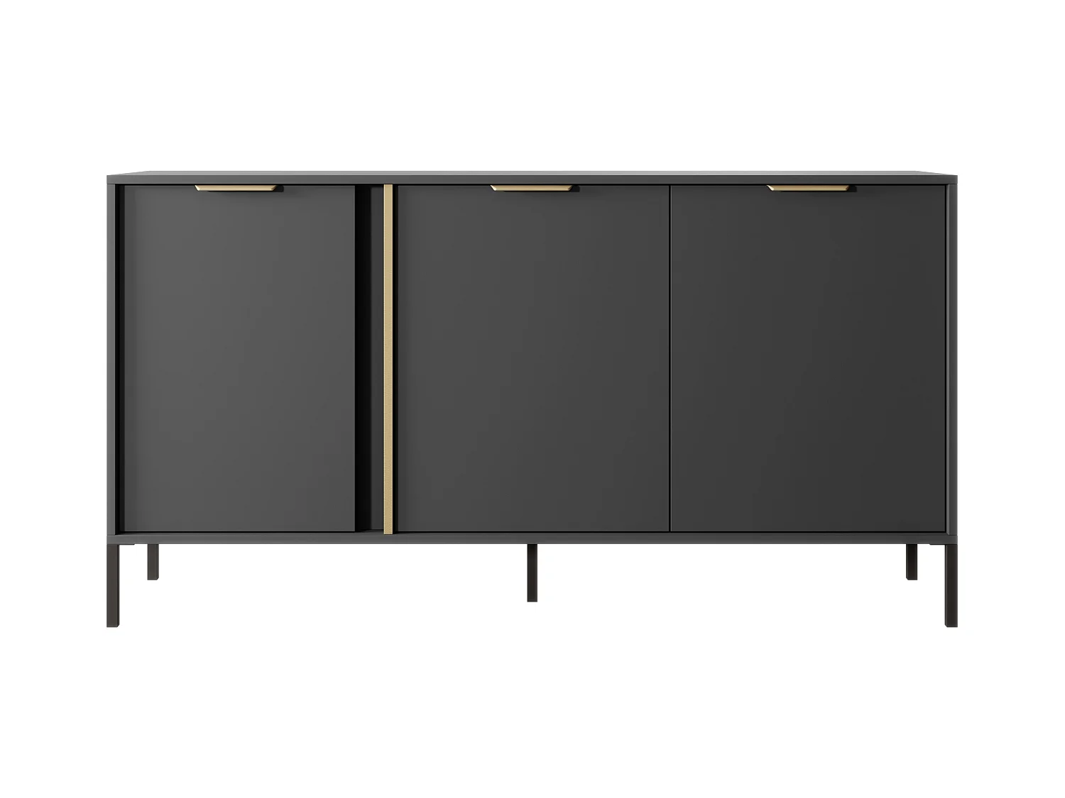 Madia moderna 153x81cm con 3 ante antracite con dettagli oro MALK12