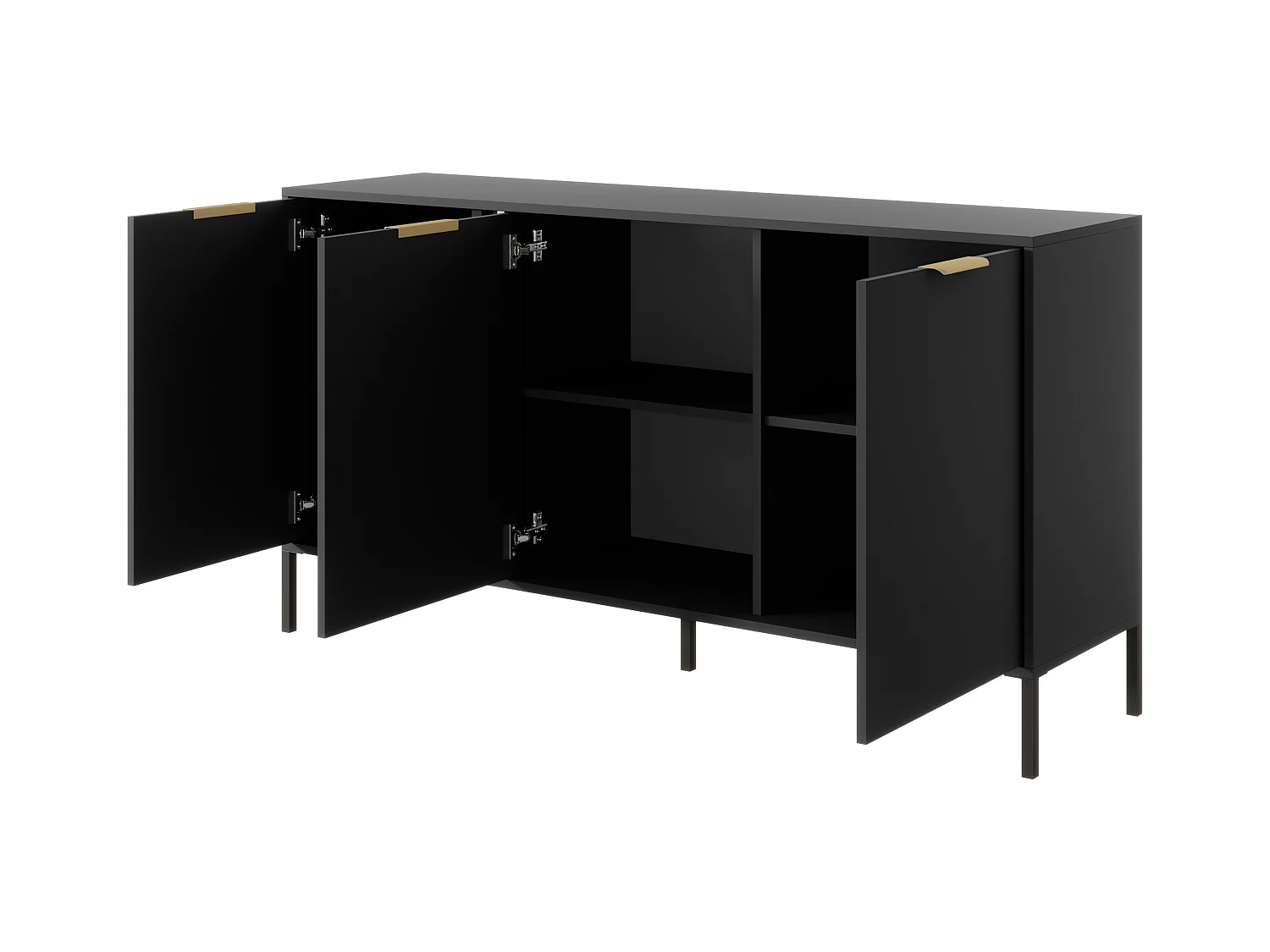 Madia moderna 153x81cm con 3 ante antracite con dettagli oro MALK12