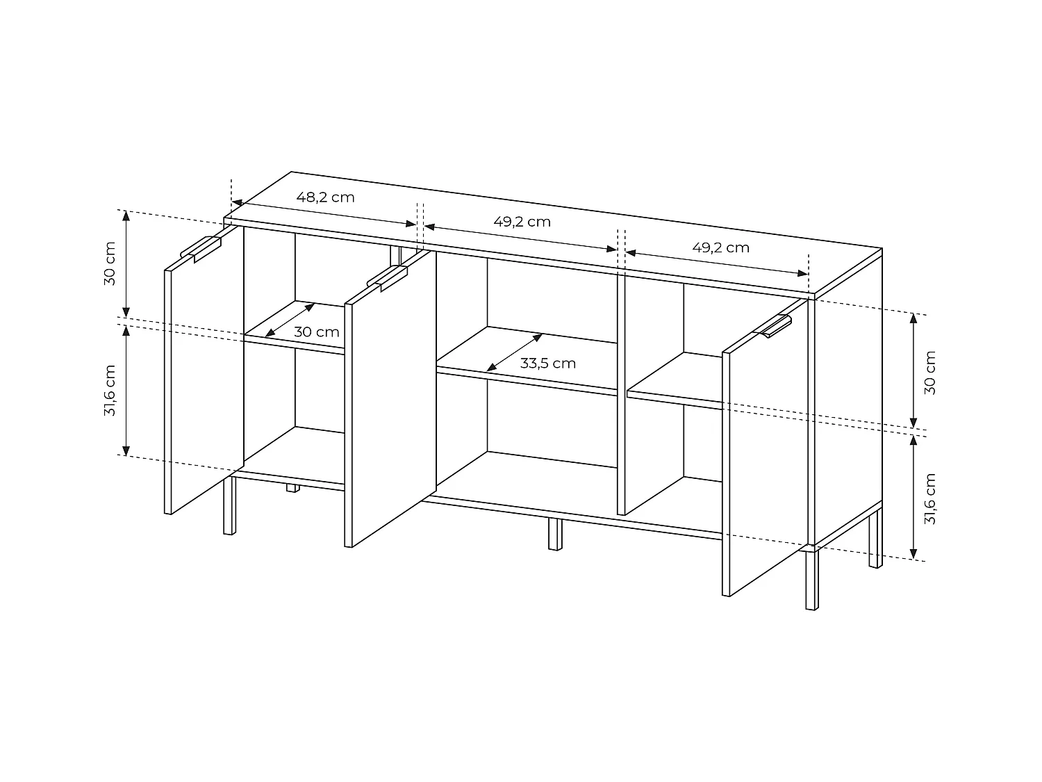Madia moderna 153x81cm con 3 ante antracite con dettagli oro MALK12