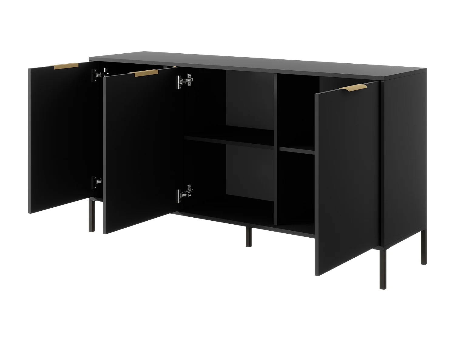 Madia moderna 153x81cm con 3 ante antracite con dettagli oro MALK12