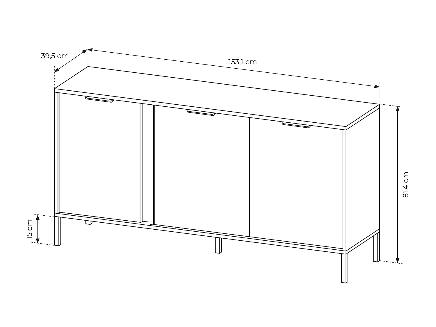 Madia moderna 153x81cm con 3 ante antracite con dettagli oro MALK12