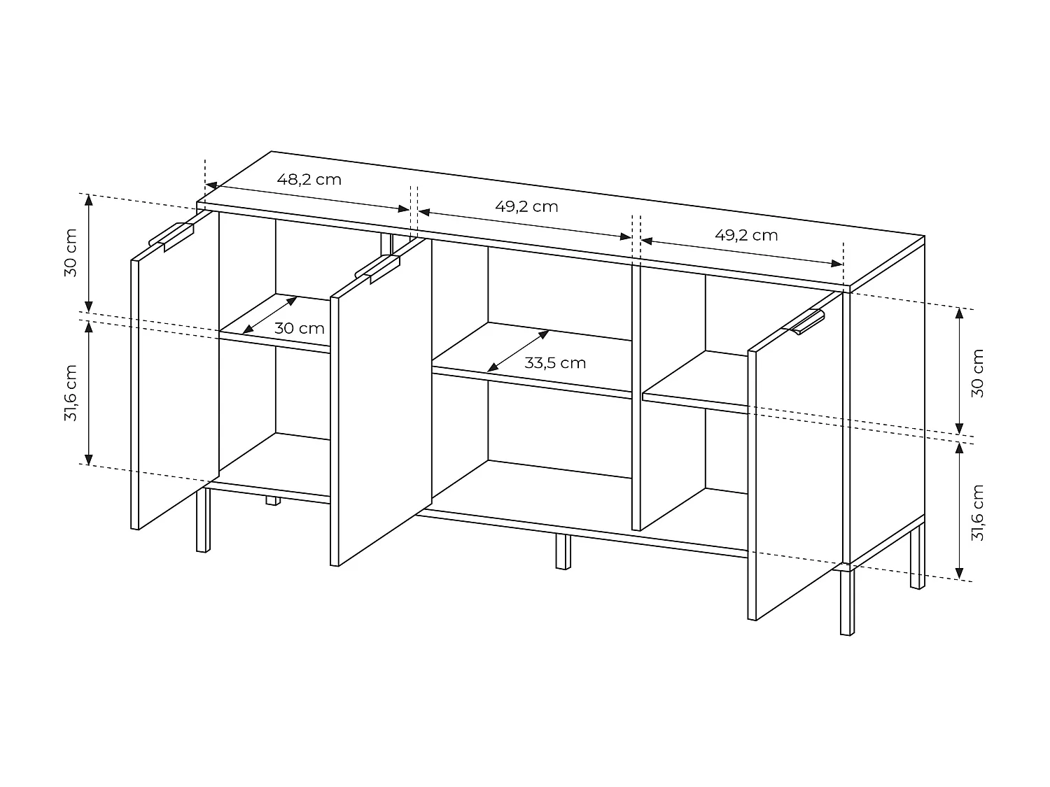 Madia moderna 153x81cm con 3 ante antracite con dettagli oro MALK12