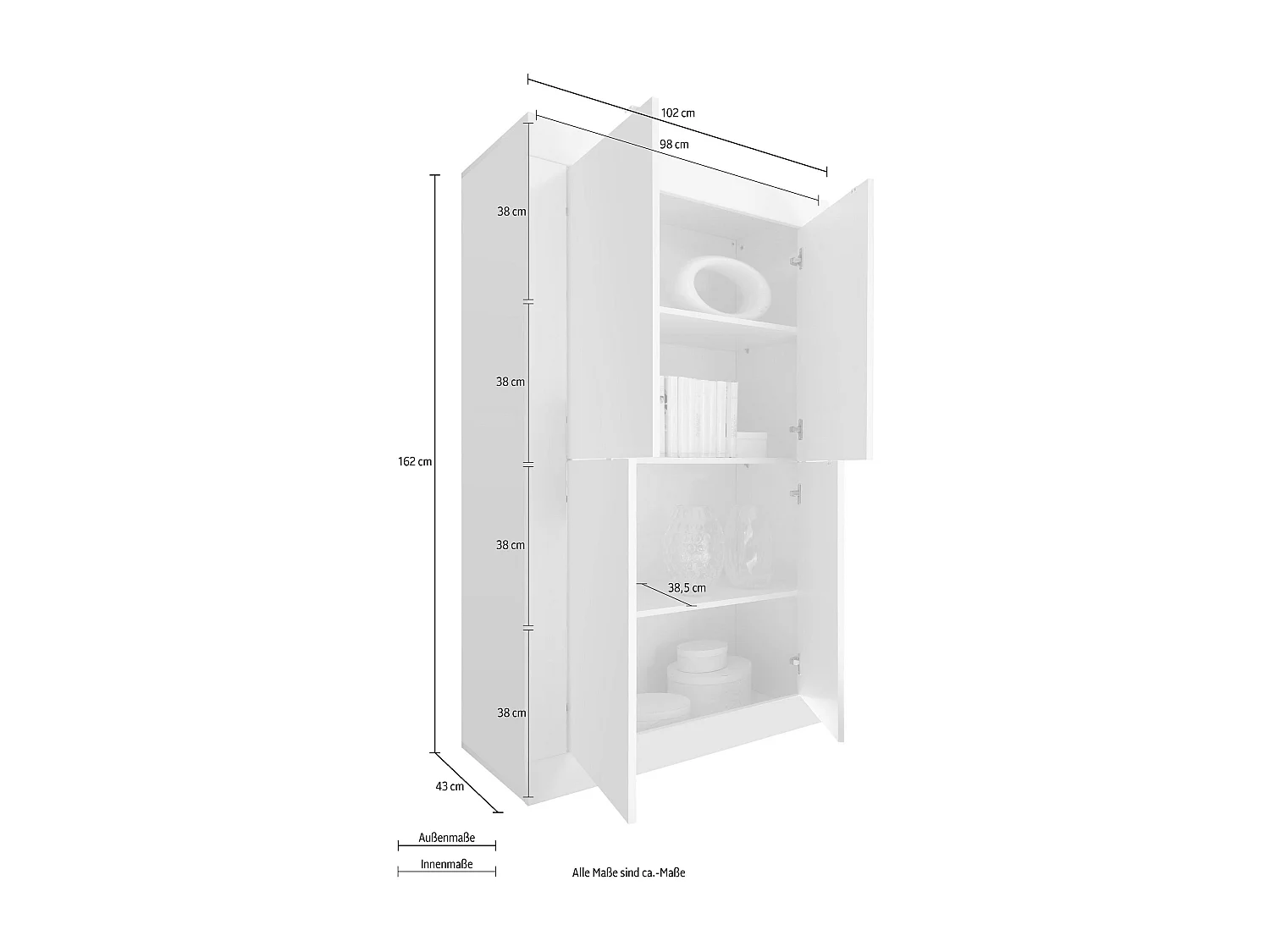 Credenza da zona giorno a quattro ante battenti design moderno 102x162 MCL2 nero e pero