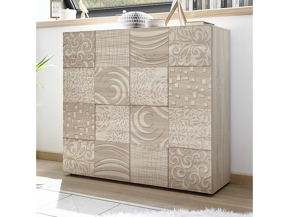 Mobile contenitore a due ante battenti design geometrico per living 121x111 MCL11 rovere serigrafato