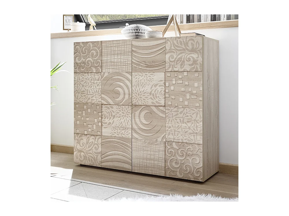 Mobile contenitore a due ante battenti design geometrico per living 121x111 MCL11 rovere serigrafato