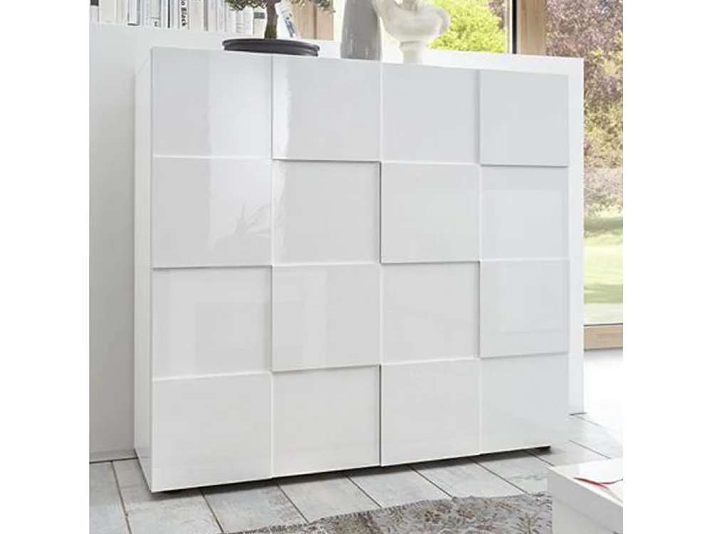 Credenza da salotto con due ante design geometrico 121x111 MCL3 bianco lucido