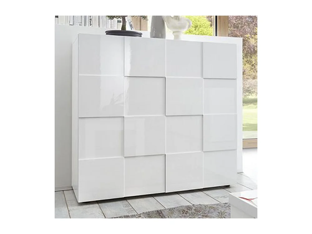 Credenza da salotto con due ante design geometrico 121x111 MCL3 bianco lucido