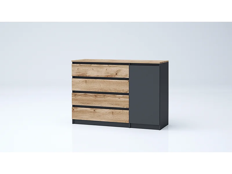 Madia grande per soggiorno 120x86 cm con 4 cassetti rovere e antracite MG7