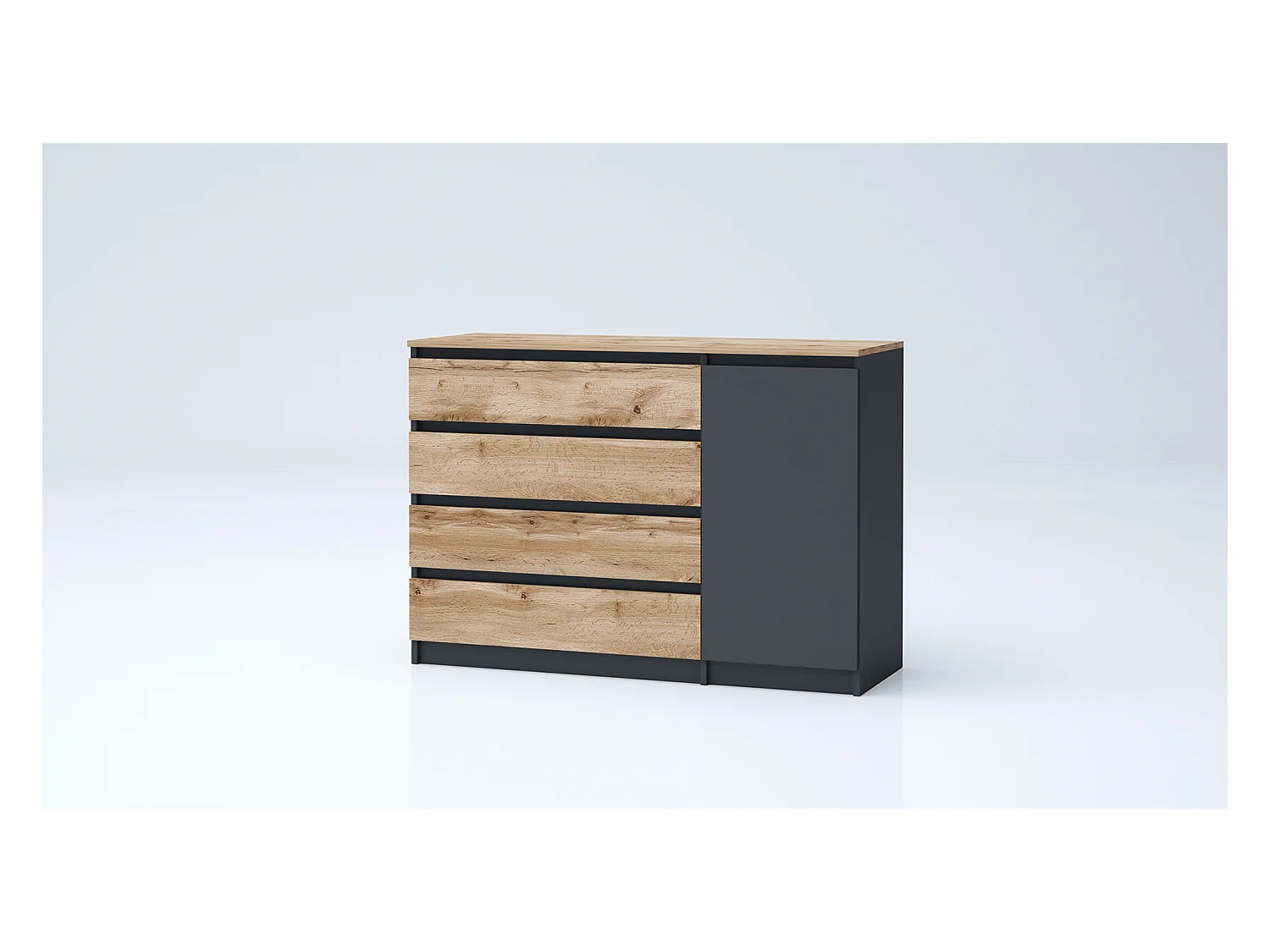 Madia grande per soggiorno 120x86 cm con 4 cassetti rovere e antracite MG7