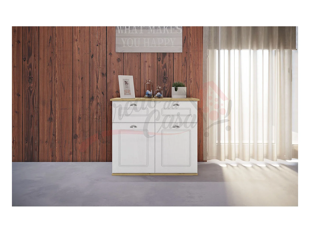 Madia design moderno con ripiani e due ante per sala o ingresso 83x71 bianco e rovere MI7