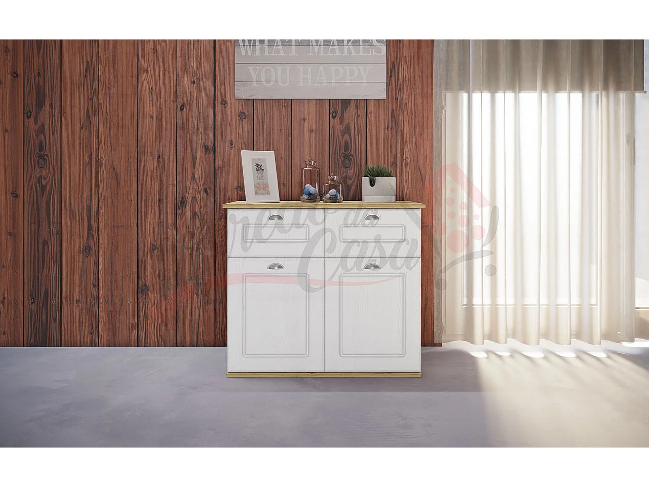 Madia design moderno con ripiani e due ante per sala o ingresso 83x71 bianco e rovere MI7