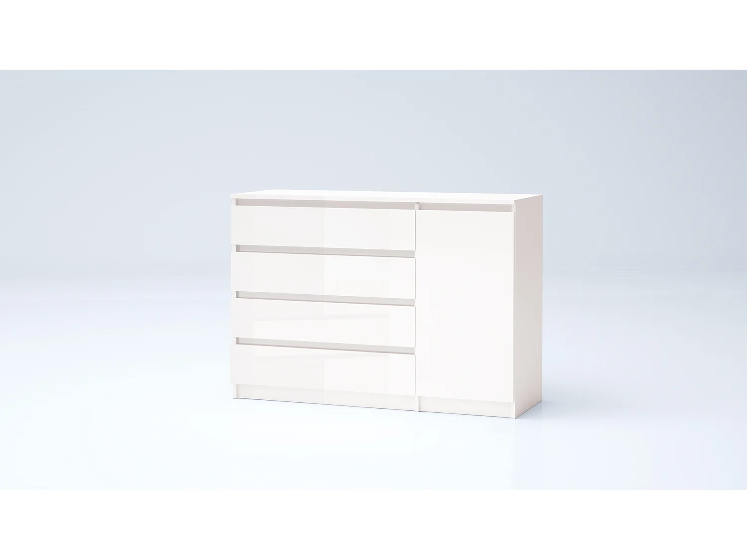 Madia grande per soggiorno 120x86 cm con 4 cassetti bianco lucido MG7