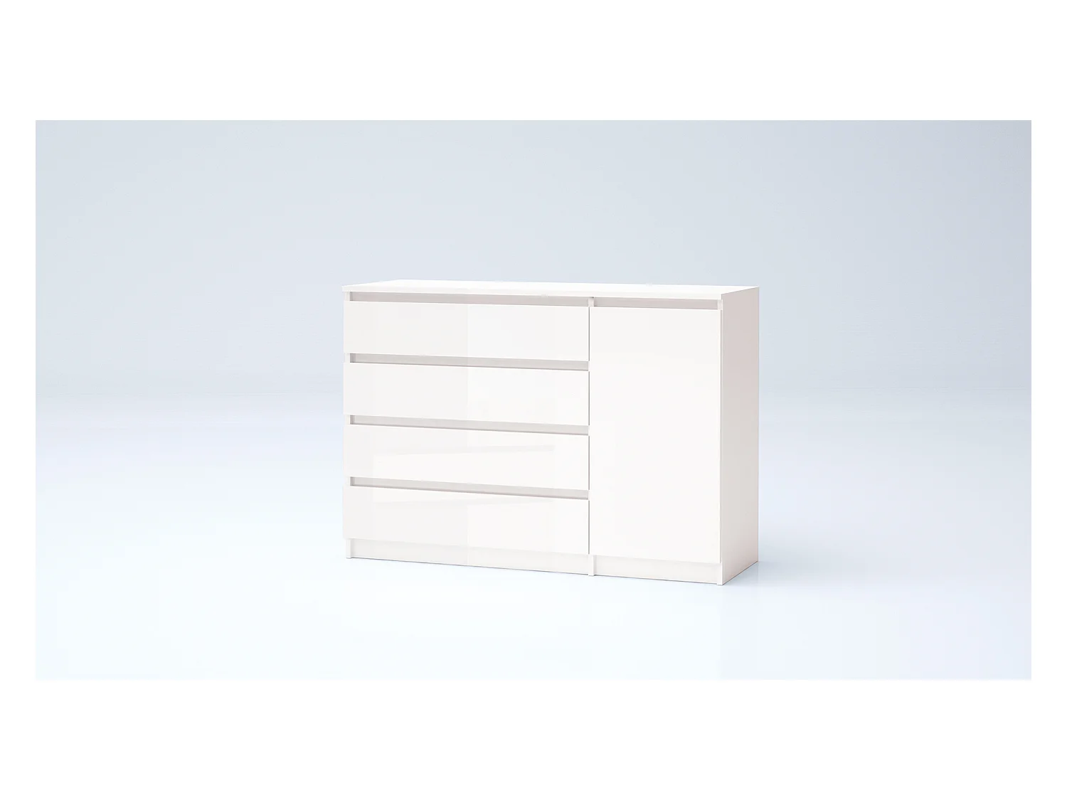 Madia grande per soggiorno 120x86 cm con 4 cassetti bianco lucido MG7