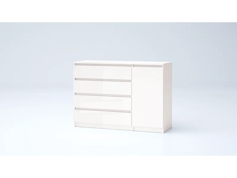 Madia grande per soggiorno 120x86 cm con 4 cassetti bianco lucido MG7