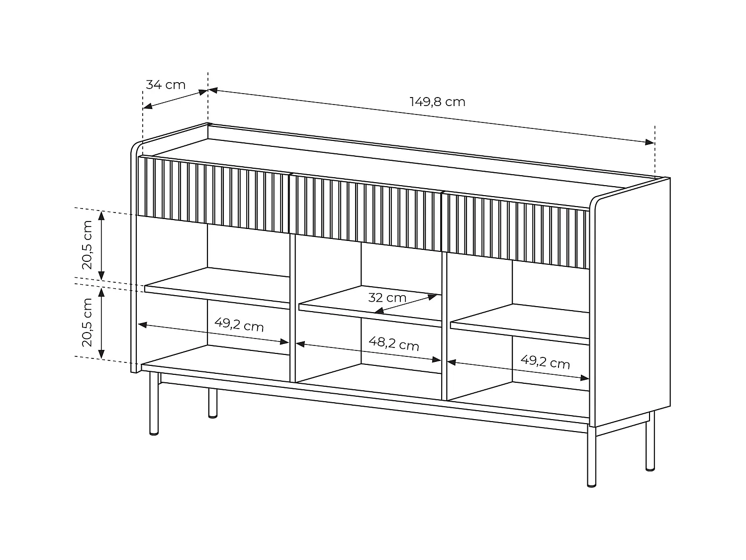 Madia moderna 153x82cm con 3 ante e 3 cassetti beige MALK20