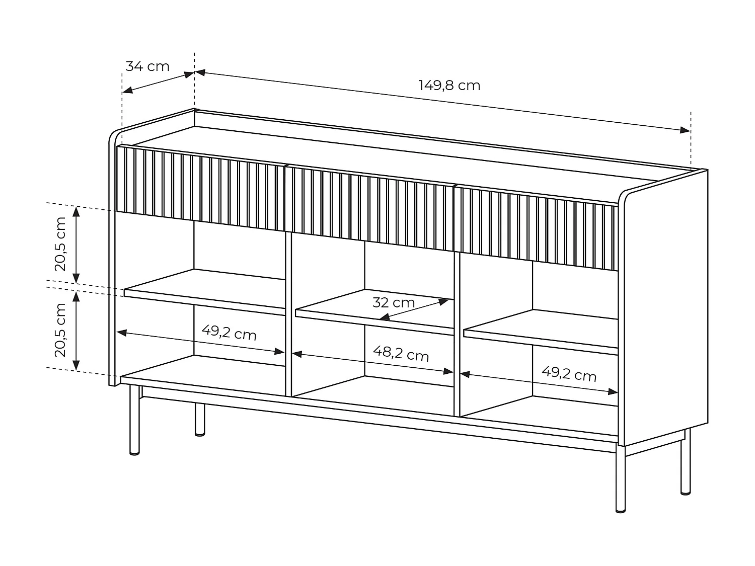 Madia moderna 153x82cm con 3 ante e 3 cassetti beige MALK20