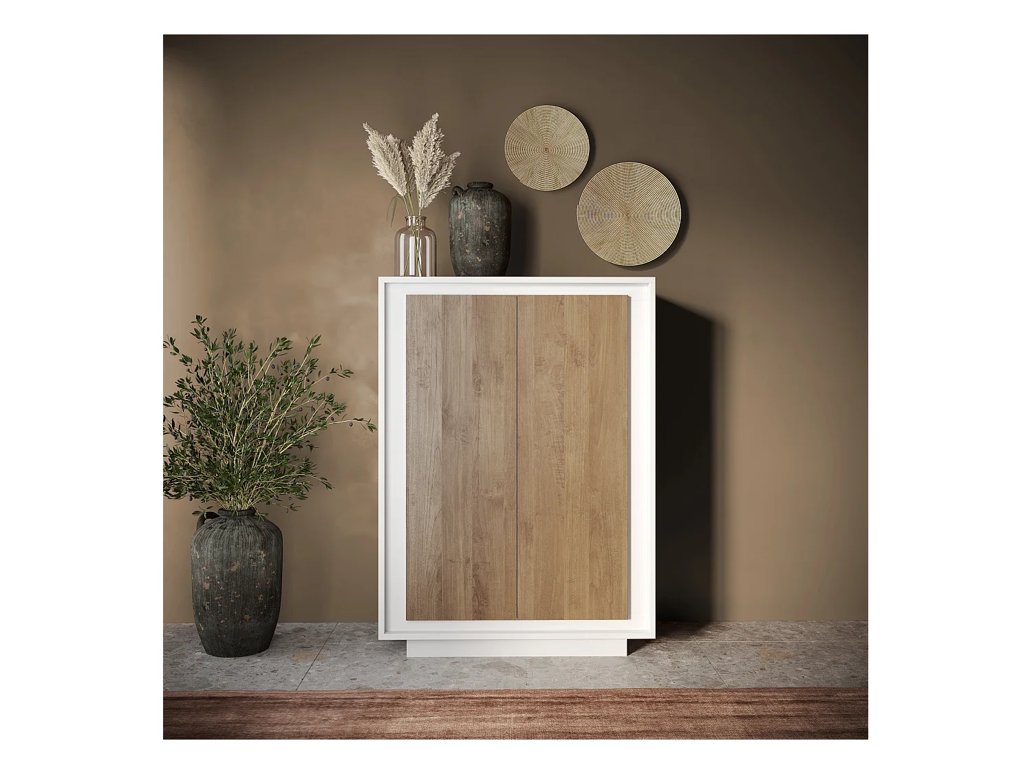 Mobile contenitore a 2 ante 106x171 cm bianco opaco e rovere scuro MCL17