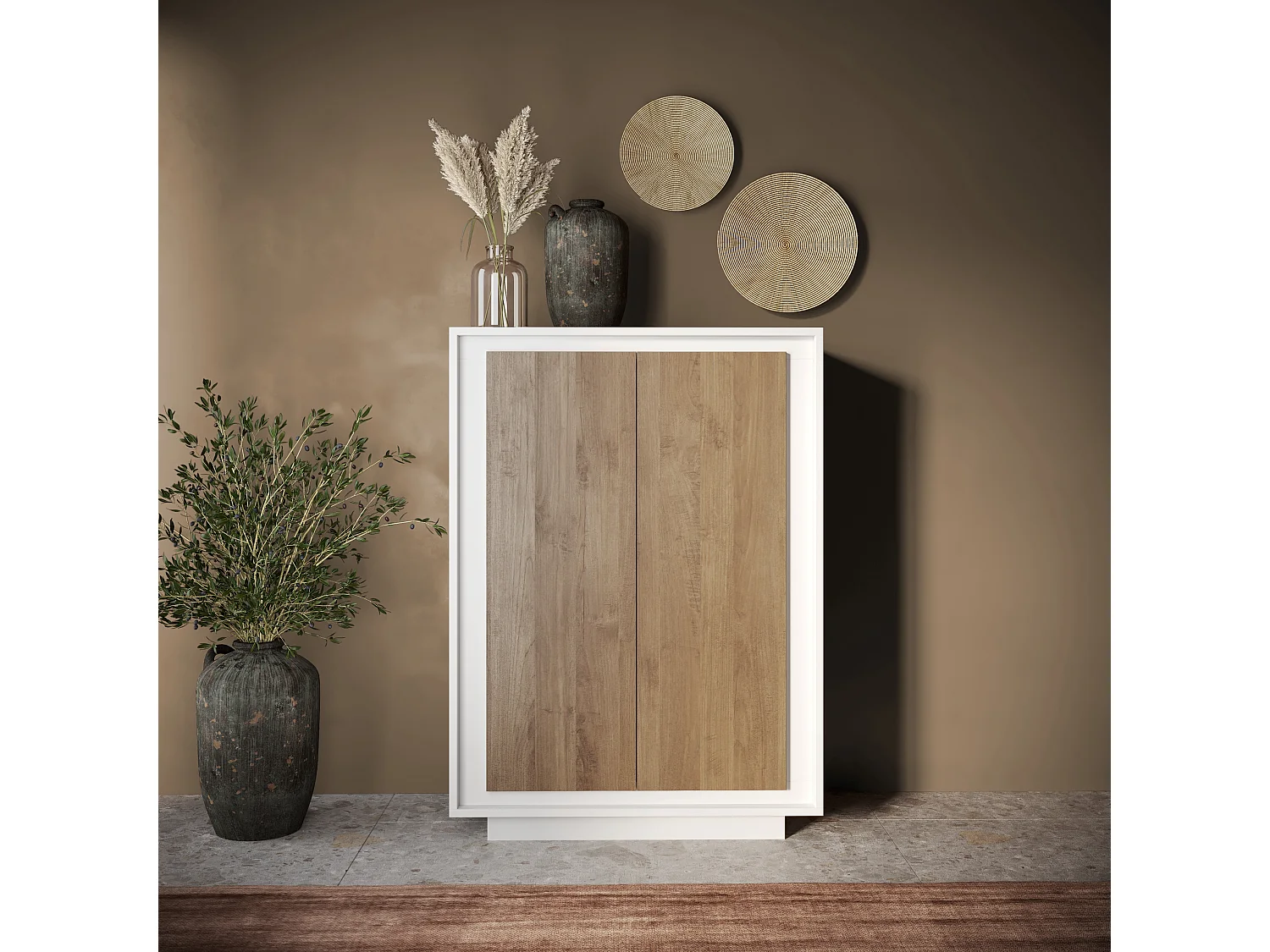 Mobile contenitore a 2 ante 106x171 cm bianco opaco e rovere scuro MCL17