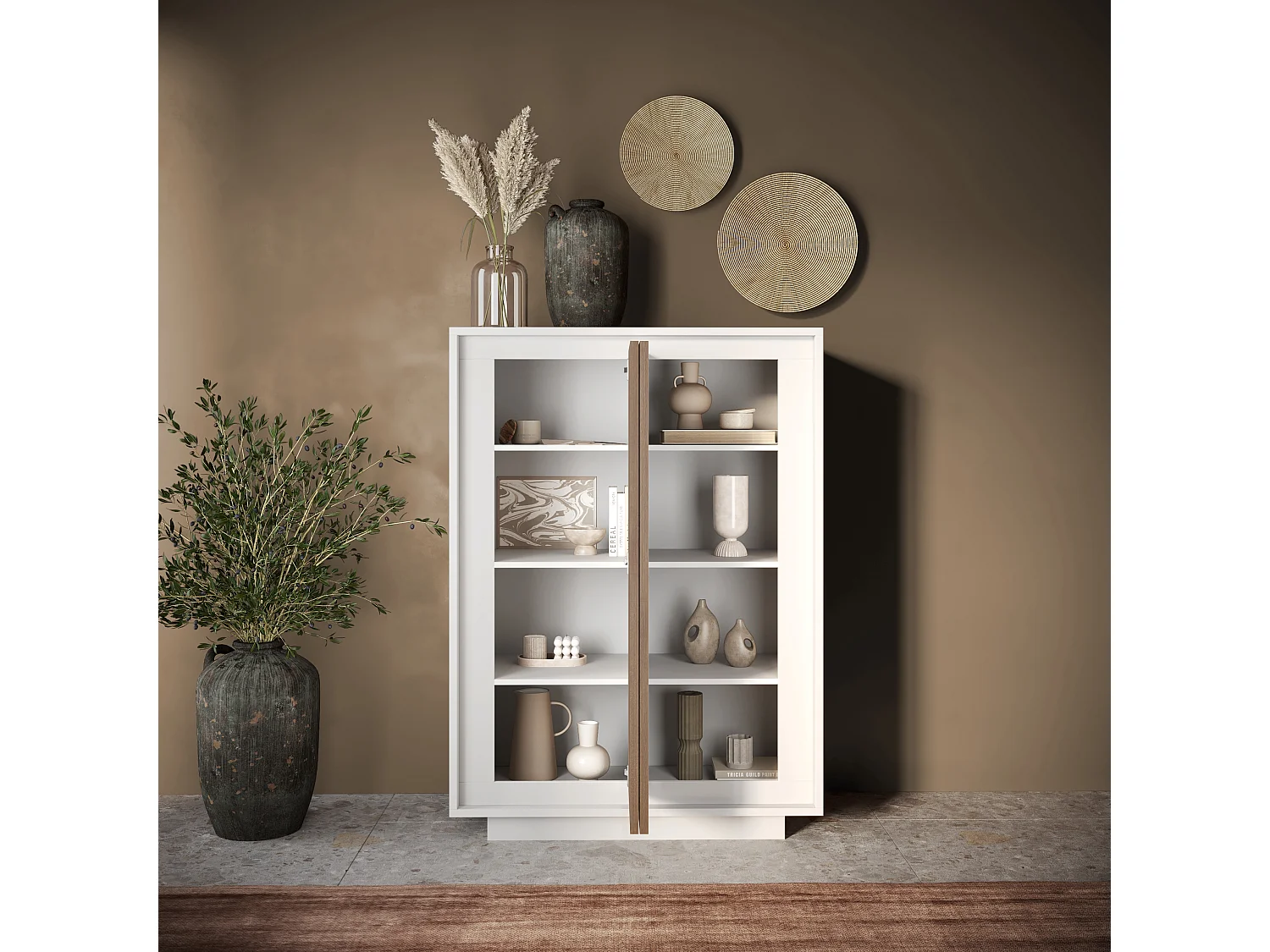 Mobile contenitore a 2 ante 106x171 cm bianco opaco e rovere scuro MCL17