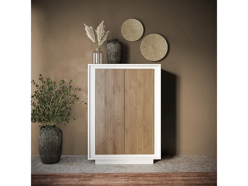 Mobile contenitore a 2 ante 106x171 cm bianco opaco e rovere scuro MCL17