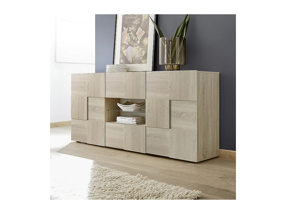 Madia con frontale geometrico due ante e due cassetti per soggiorno 181x84 ML9 rovere sonoma