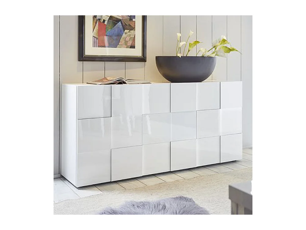 Madia da soggiorno con frontale geometrico a tre ante battenti 181x84 ML10 bianco lucido