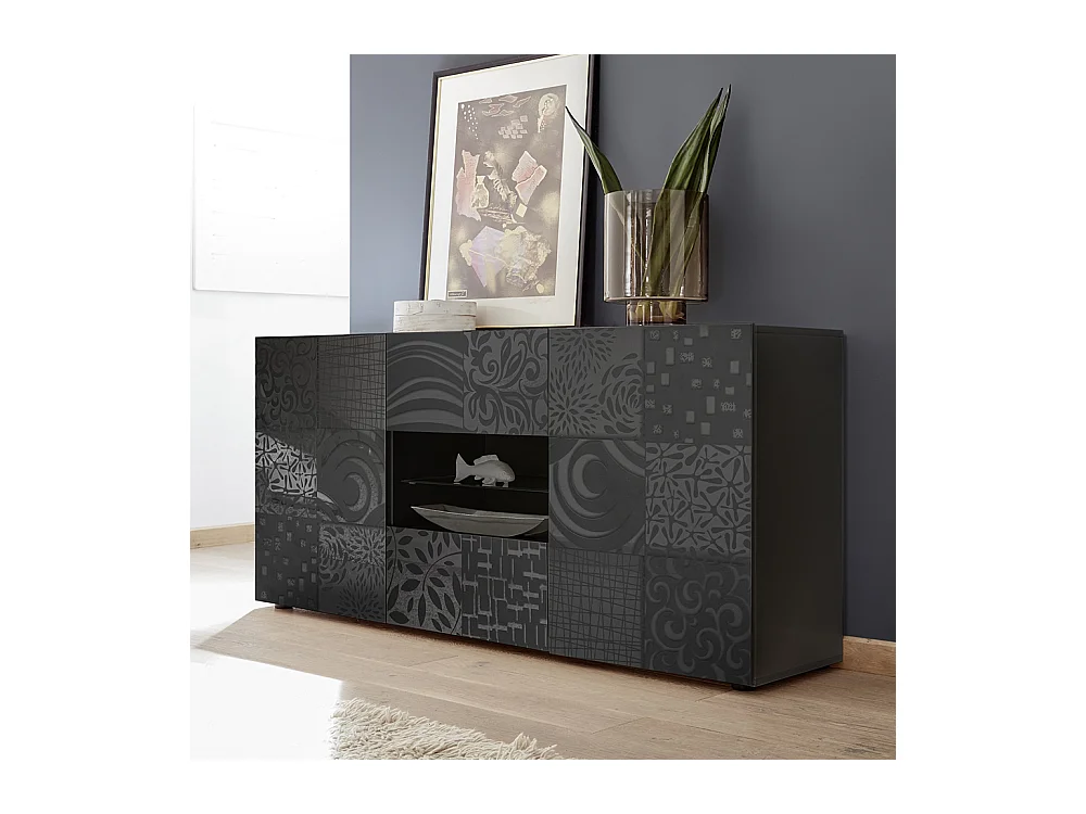 Madia moderna per la zona giorno con due ante e due cassetti serigrafato 181x84 ML35 grigio lucido