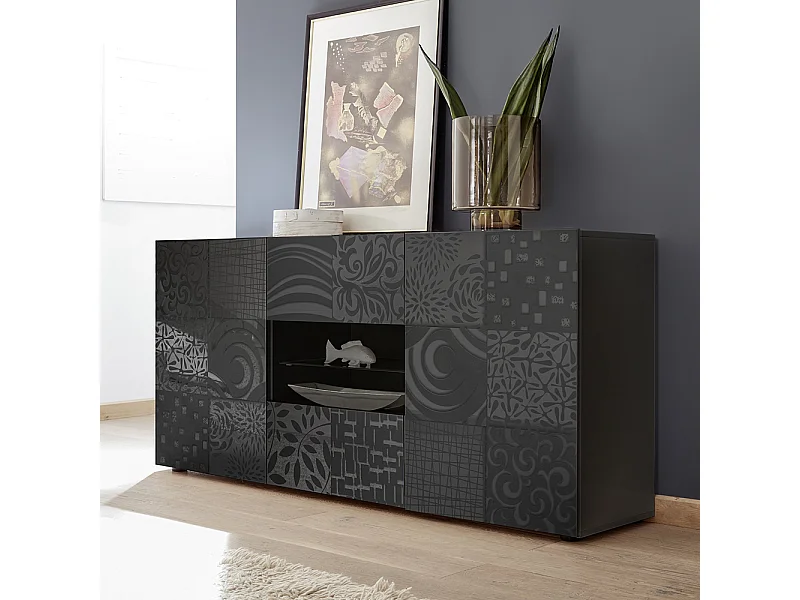 Madia moderna per la zona giorno con due ante e due cassetti serigrafato 181x84 ML35 grigio lucido