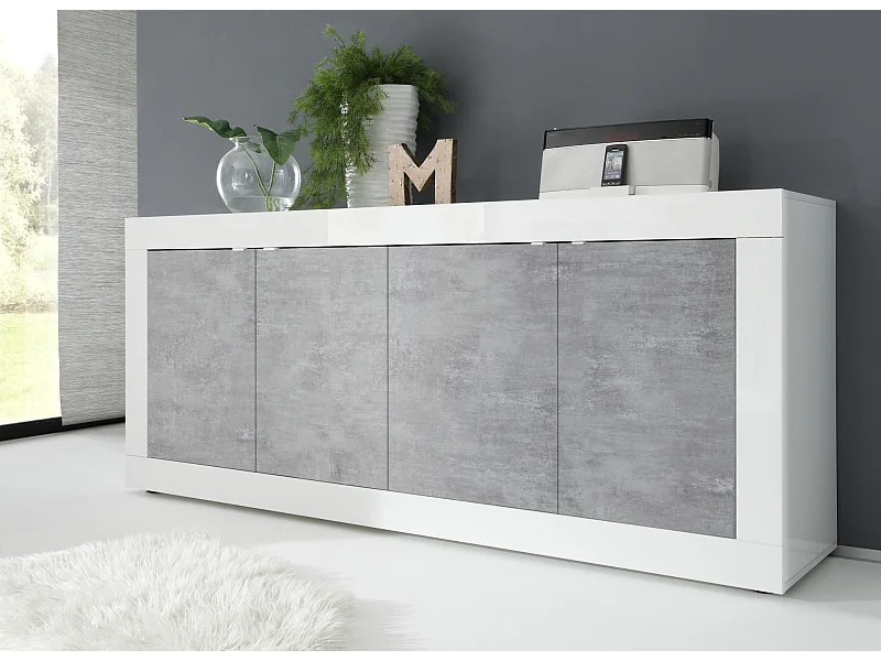 Madia moderna a quattro ante da soggiorno design moderno 207x86 ML4 bianco e cemento