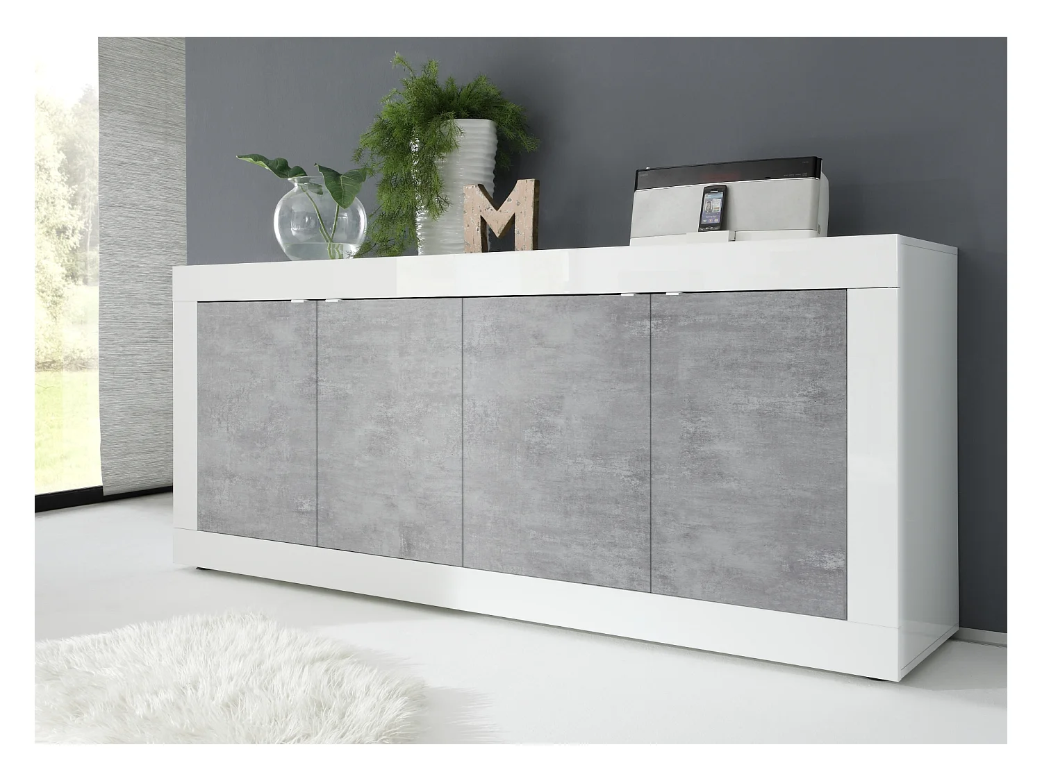 Madia moderna a quattro ante da soggiorno design moderno 207x86 ML4 bianco e cemento