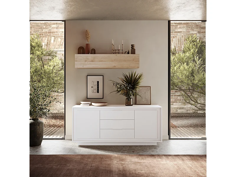 Madia moderna con 3 cassetti 184x80 cm bianco opaco ML55
