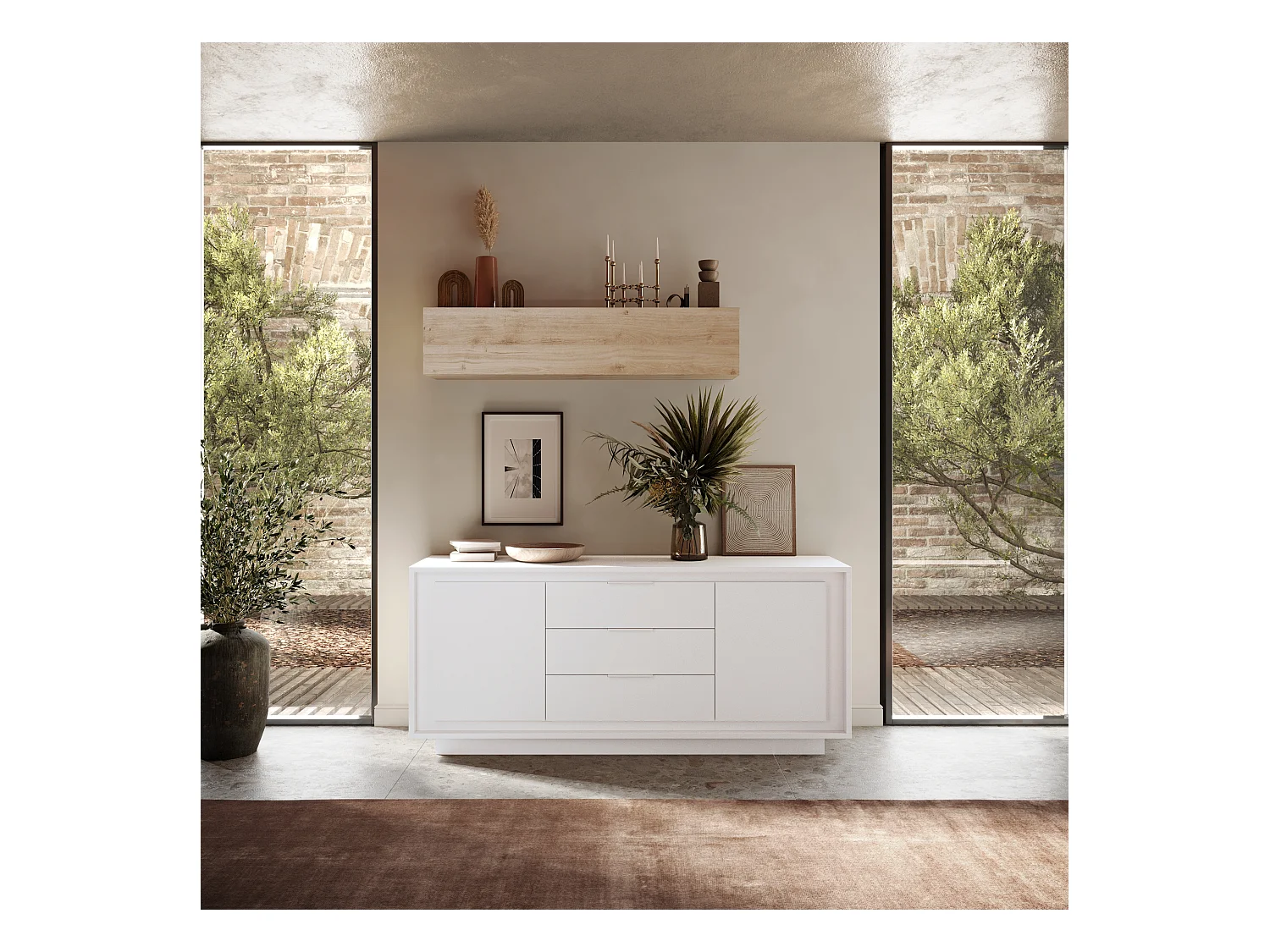 Madia moderna con 3 cassetti 184x80 cm bianco opaco ML55