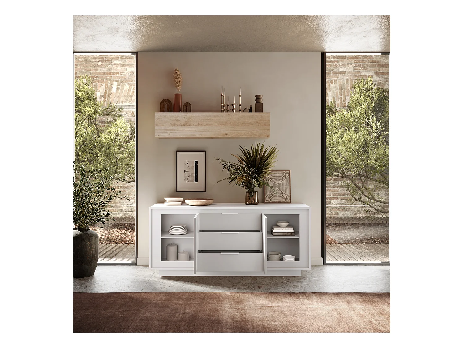 Madia moderna con 3 cassetti 184x80 cm bianco opaco ML55