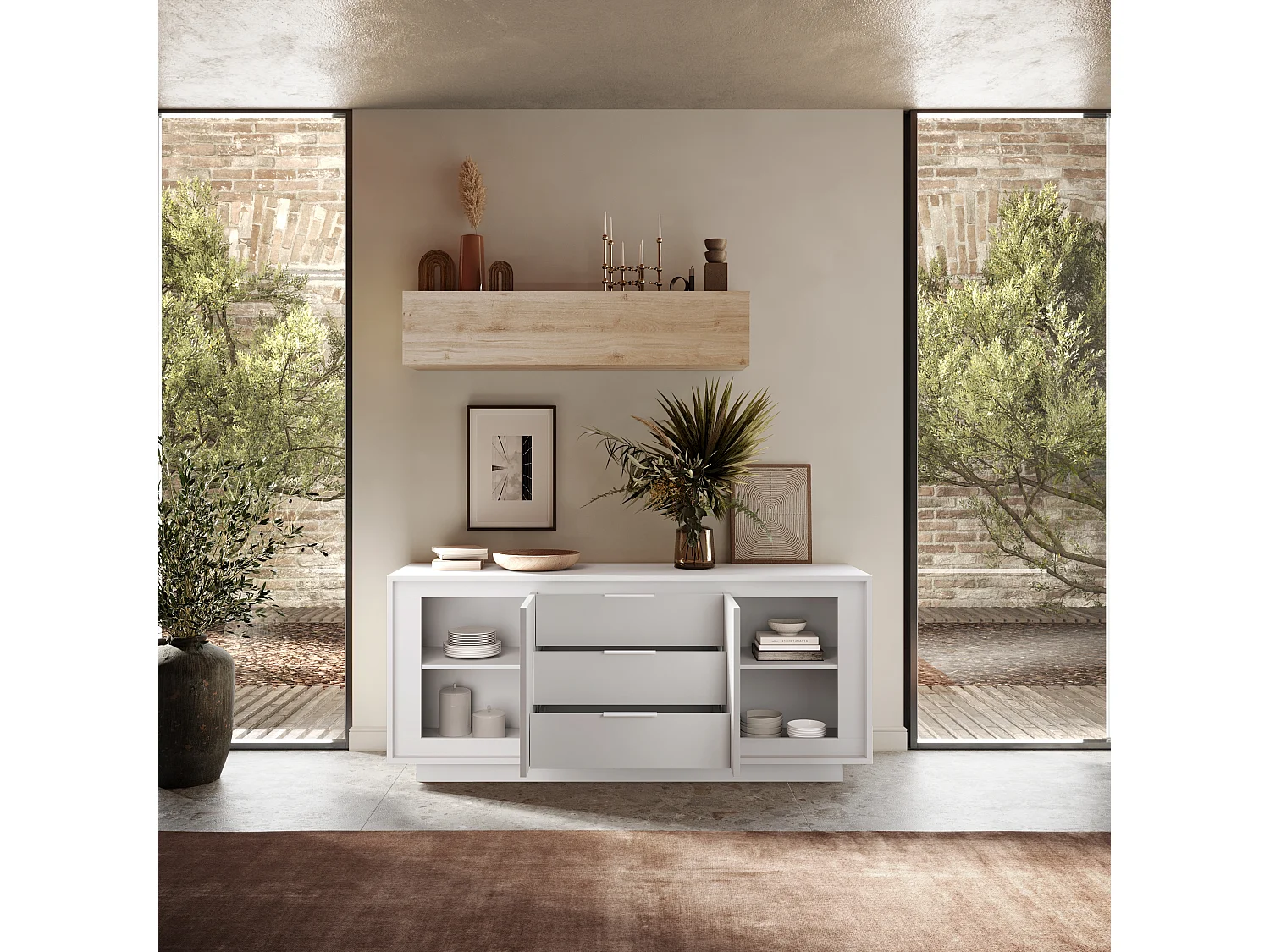 Madia moderna con 3 cassetti 184x80 cm bianco opaco ML55